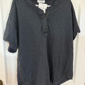 Charcoal Short Sleeve Henley Top